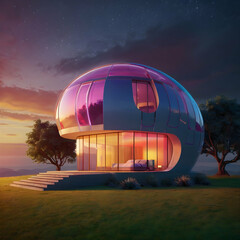 Obraz premium balloon house at sunset