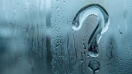 Condensation Forms Question Mark on Fogged Glass Texture Close up