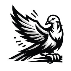 cartoon turtledove in black and white silhouette