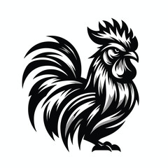 Illustration of a fierce rooster in black and white