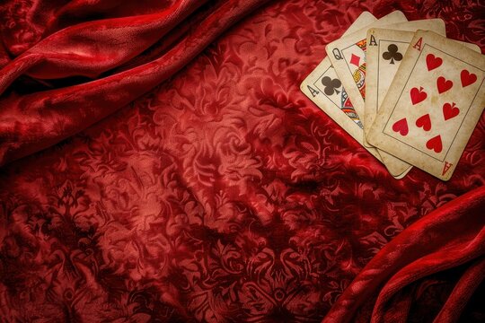 Playing Cards on a Red Velvet Background