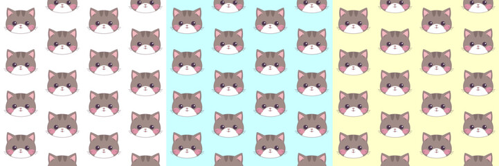 Kawaii patterns for cat day. Cute cat faces pattern. Cat seamless pattern.	