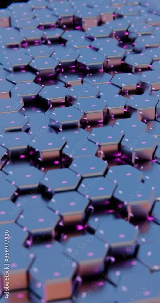 Poster 3d abstract render of neon purple and blue hexagonal pattern - futuristic geometric design