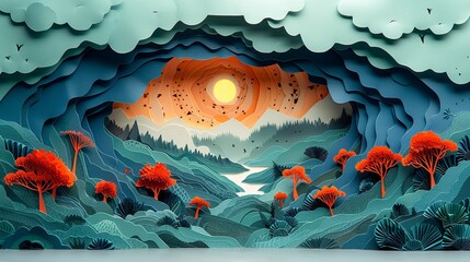 Whimsical journey in paper: children's adventure unfolds amidst gods, demons, and fantastical creatures. Illustration, Minimalism,