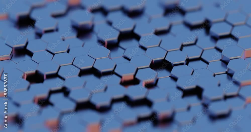 Poster 3d abstract render of blue and purple hexagonal pattern - futuristic geometric design