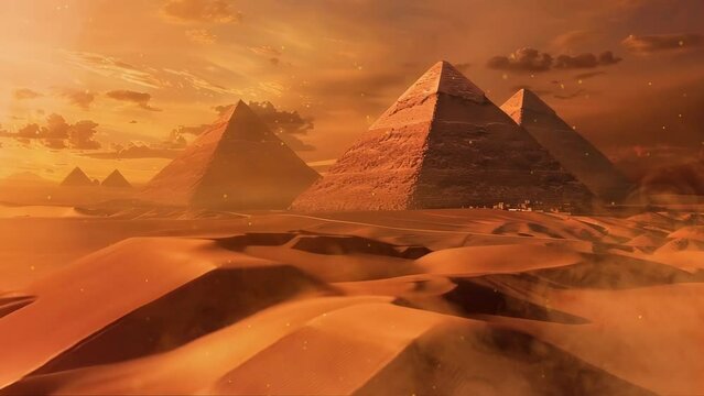 The sunrise the Great Pyramid in Giza Valley, Cairo, Egypt