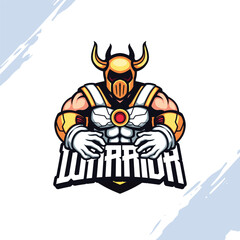 The Warrior in White Armor Suit with Golden Horn Helmet Vector Mascot