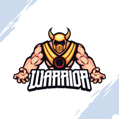Strong Muscular Gladiator wearing Golden Horn Helmet Vector Mascot