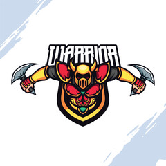 The Warrior in Red Armor with Golden Horn Helmet Vector Mascot