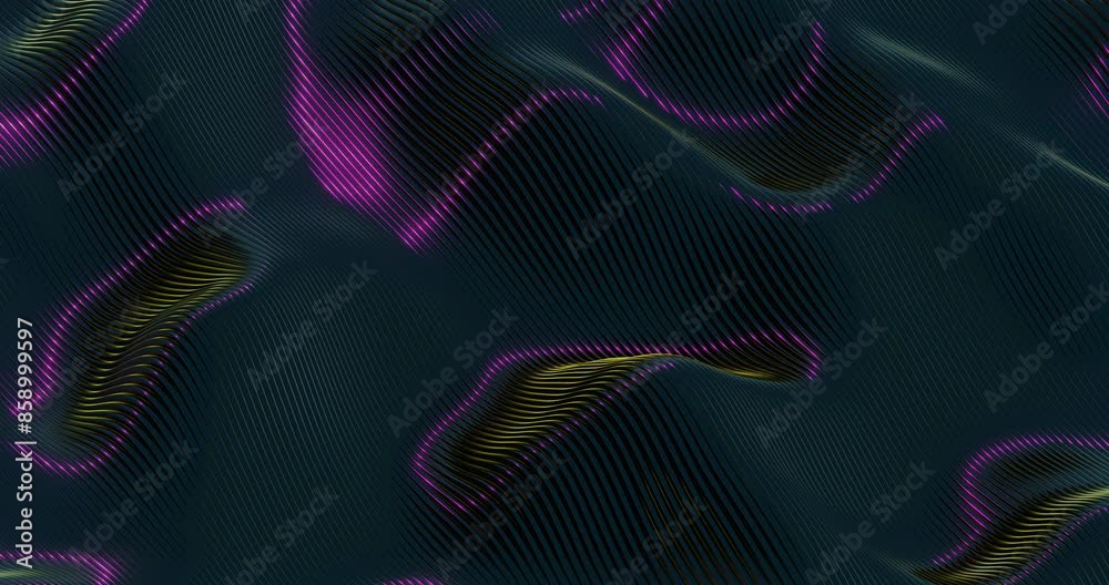 Poster Abstract 3D Render of Glowing Waves with Neon Highlights - Futuristic Geometric Design