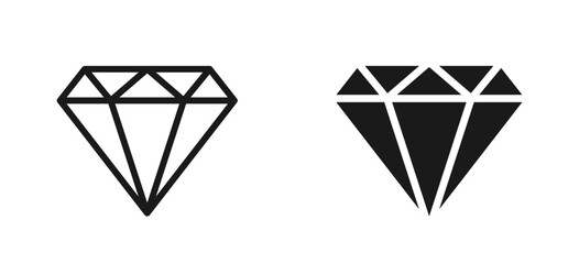 Diamond icon set. Different shapes of diamond cuts. Dimond icon set in flat style. Abstract black diamond collection icons. Gemstone icon set. Diamonds logo design. Vector illustration. EPS 10