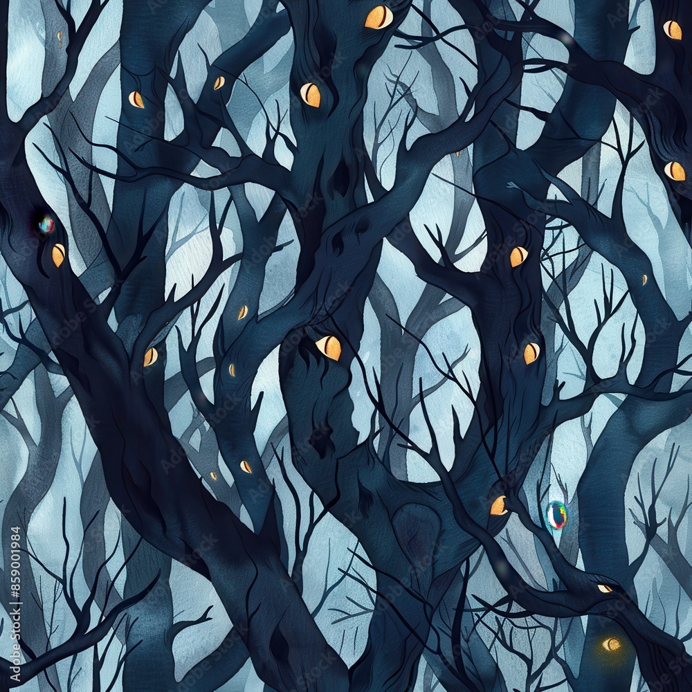 Leinwandbilder this is a digital illustration depicting a dark and mysterious forest scene. the trees are rendered 