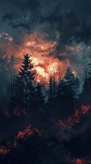 Forest Fire with Fiery Sky