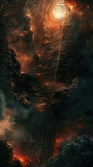 Fototapeta premium Apocalyptic Cityscape with Falling Debris