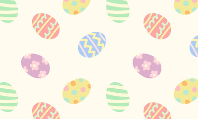 Cute colorful Easter eggs background pattern for decoration, wrapping paper, banner, print, textile, Easter day decoration. Flat vector illustration.