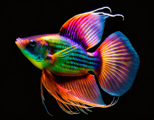 colorful rainbow fish on black background