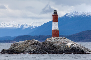 Nice lighthouse on the waters of the Beagle Channel in Patagonia..