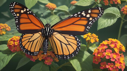 Beautiful image in nature of monarch butterfly on lantana flower. Butterfly on Flower.