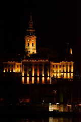 Obraz premium Nice view from the bridge of the Orthodox church in the center of Belgrade at night. 