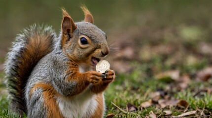 Squirrel Holding a Coin