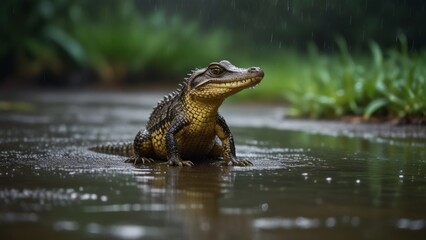 Baby Alligator in Rain