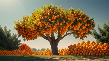 Naklejka premium Vibrant Orange Grove Harvest