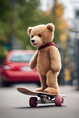 Teddy bear on skateboard