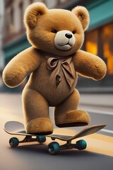 Teddy bear on skateboard
