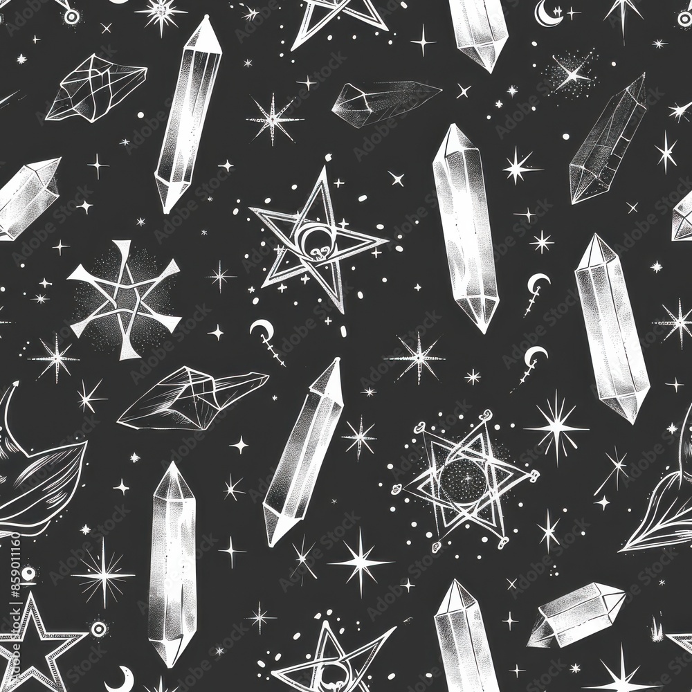 Aufkleber this image features a seamless pattern on a black background. the pattern is made up of white crysta