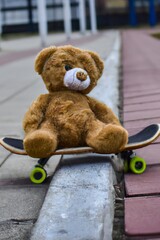 Teddy bear on skateboard