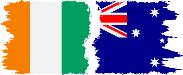 Australia and Ivory Coast grunge flags connection vector