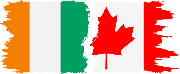 Canada and Ivory Coast grunge flags connection vector