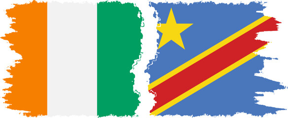 Congo - Kinshasa and Ivory Coast grunge flags connection vector
