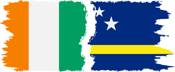 Curacao and Ivory Coast grunge flags connection vector