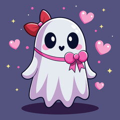 Halloween normal ghost with a pink ribbon and pink heart vector illustration