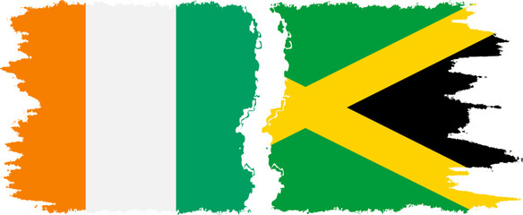 Jamaica and Ivory Coast grunge flags connection vector