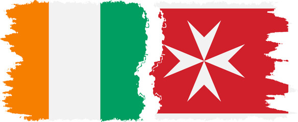 Malta and Ivory Coast grunge flags connection vector