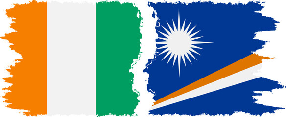 Marshall Islands and Ivory Coast grunge flags connection vector