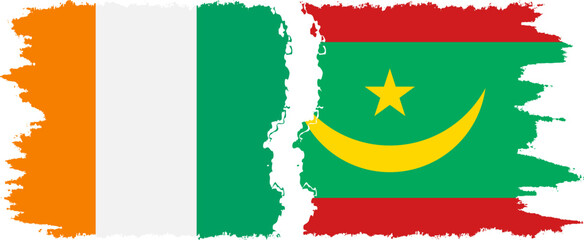 Mauritania and Ivory Coast grunge flags connection vector