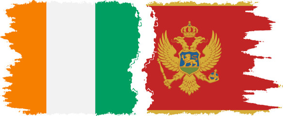 Montenegro and Ivory Coast grunge flags connection vector