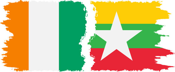 Myanmar and Ivory Coast grunge flags connection vector