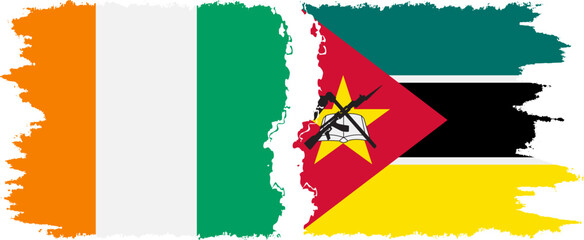 Mozambique and Ivory Coast grunge flags connection vector