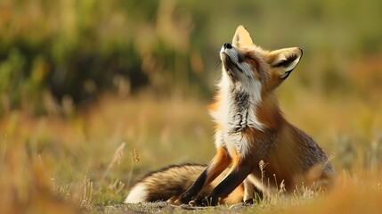 Funny red fox stretches. Concept - funny animals in the wild.