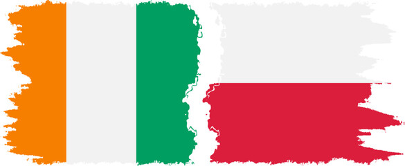 Poland and Ivory Coast grunge flags connection vector