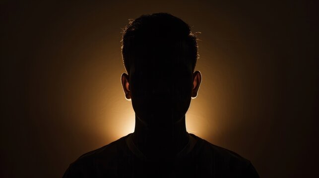 Silhouette of a hidden face in the shadow, male person, mystery, anonymity.