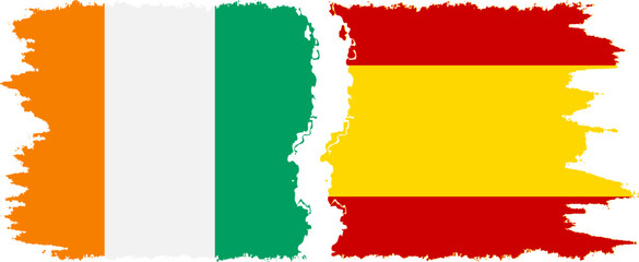 Spain and Ivory Coast grunge flags connection vector