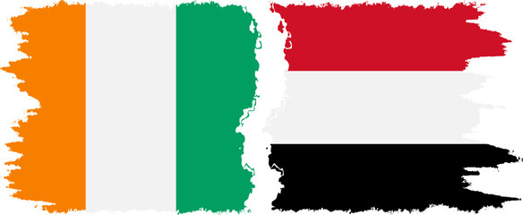 Yemen and Ivory Coast grunge flags connection vector
