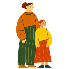 A mother and daughter character standing casually and posing