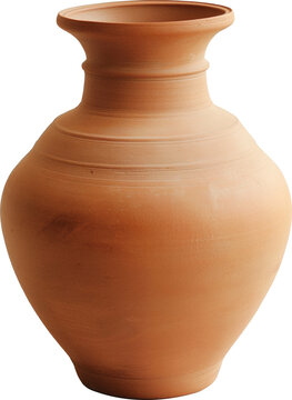 Traditional terracotta clay water pot for storing and serving liquids isolated on transparent background.