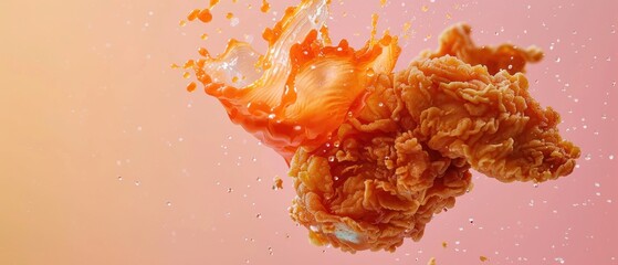 Fried chicken, rising, bullet shot, solid pastel background